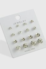 16 Adet Tek Taşlı Küpe-Gümüş Rengi - Görsel 2