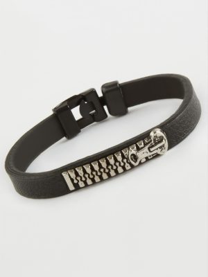 Fermuarlı Kaliteli Suni Deri Bileklik-Siyah