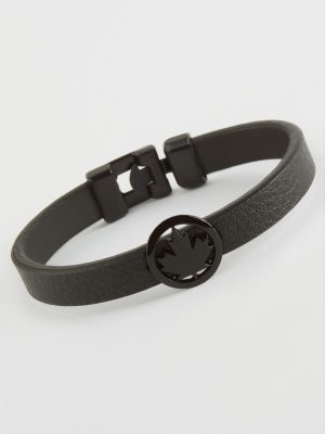 Yaprak Kaliteli Suni Deri Bileklik-Siyah