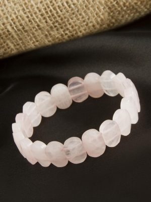 Oval Kesim Orjinal Pembe Kuvars Doğaltaşlı Bileklik-Pembe