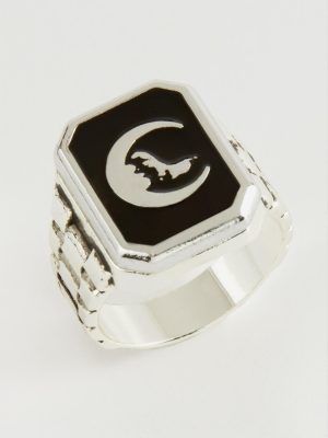 Ay Kurt Metal Erkek Yüzük-Siyah