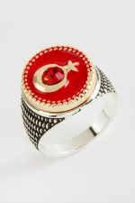 Ay Yıldız Metal Erkek Yüzük-Gümüş Rengi