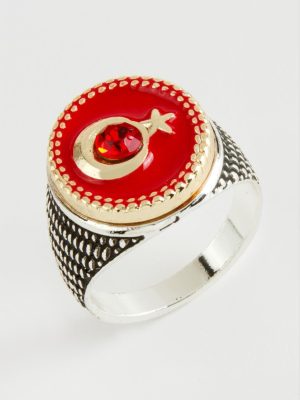 Ay Yıldız Metal Erkek Yüzük-Gümüş Rengi