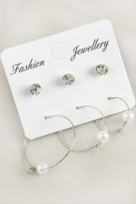 6 Adet İnci Taşlı Halka Küpe 2,5 cm-Gümüş Rengi - Görsel 2