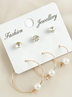 6 Adet İnci Taşlı Halka Küpe 2,5 cm-Roz