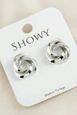 Oval Çiçek Yeni Sezon Metal Küpe-Gümüş Rengi - Görsel 2