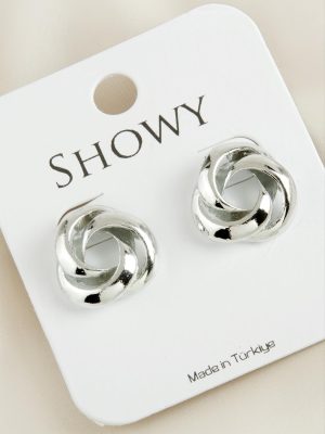 Oval Çiçek Yeni Sezon Metal Küpe-Gümüş Rengi