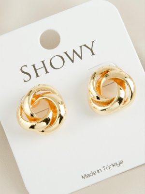 Oval Çiçek Yeni Sezon Metal Küpe-Sarı