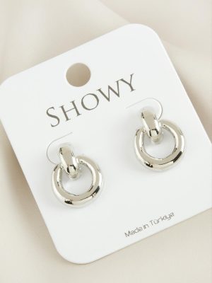 Yuvarlak Yeni Sezon Metal Küpe-Gümüş Rengi