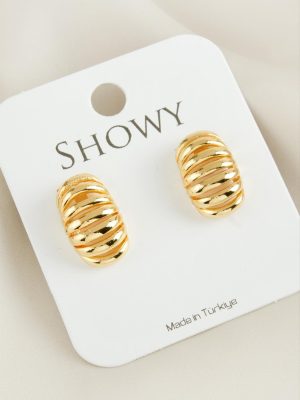 Tırtırlı Trinos Yeni Sezon Metal Küpe-Sarı