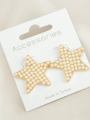 Yıldız Taşlı Yeni Sezon İnci Küpe-Sarı