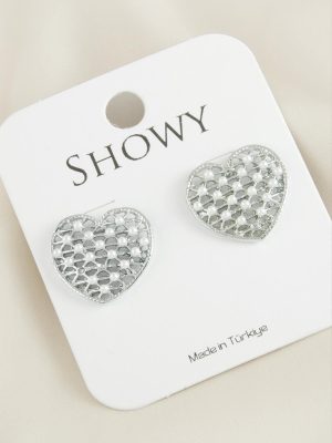 Kalp Yeni Sezon İnci Küpe-Gümüş Rengi