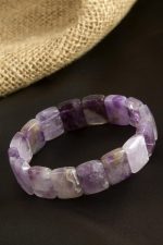 Kare Kesim Orjinal Ametist Doğaltaşlı Bileklik-Mor