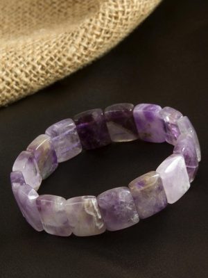Kare Kesim Orjinal Ametist Doğaltaşlı Bileklik-Mor