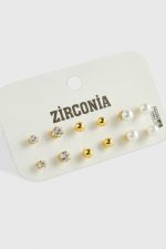 12 Adet İnci Zirkon Tek Taşlı Küpe-Sarı