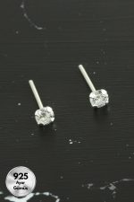 3 mm Tek Taş 925 Ayar Gümüş Küpe-Gümüş Rengi