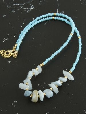 Kırık Doğaltaşlı Turkuaz Kristal Kolye-Turkuaz