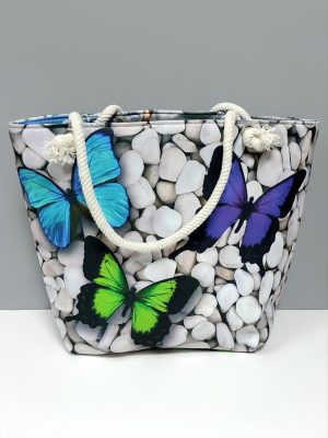 Kelebek Desenli Plaj Çantası-Renkli