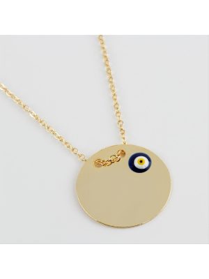 Yuvarlak İsim Yazılabilir Boş Plaka Kolye-Sarı