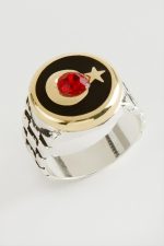 Ay Yıldız Metal Erkek Yüzük-Gümüş Rengi - Görsel 2