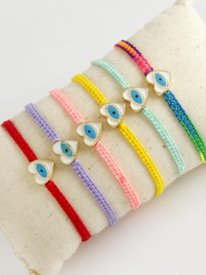 Kalp Göz Makrome Örgülü Bileklik-Renkli