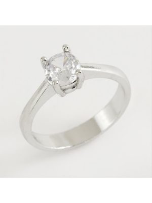 Zirkon Tek Taşlı Yüzük-Gümüş Rengi