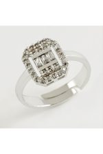 Kare Baget Taşlı Yüzük-Gümüş Rengi - Görsel 2