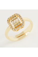 Kare Baget Taşlı Yüzük-Gümüş Rengi