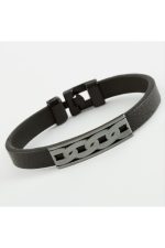 Zincir Desenli Kaliteli Suni Deri Bileklik-Siyah