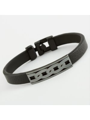 Zincir Desenli Kaliteli Suni Deri Bileklik-Siyah