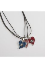 Kalp Metal Vinlex Deri Kolye-Renkli