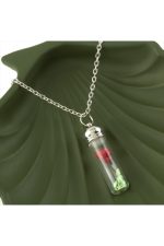 Çiçek Fanus Canlı Kolye-Gümüş Rengi