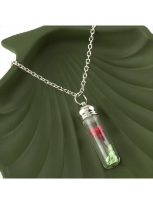 Çiçek Fanus Canlı Kolye-Gümüş Rengi