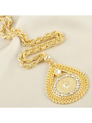 Oval Tuğra Altın Kaplama Kolye-Gümüş Rengi