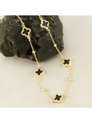 Çiçek Mineli Yeni Sezon Zincir Kolye 45 cm-Siyah