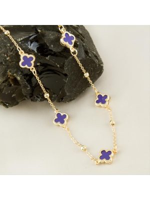 Çiçek Mineli Yeni Sezon Zincir Kolye 45 cm-Mor