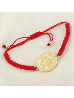 Yarım Altın Örgülü Bileklik-Kırmızı