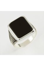 Kare Metal Erkek Yüzük-Gümüş Rengi - Görsel 2