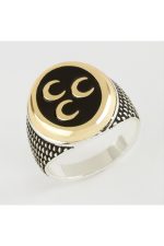 3 Hilal Metal Erkek Yüzük-Sarı - Görsel 2