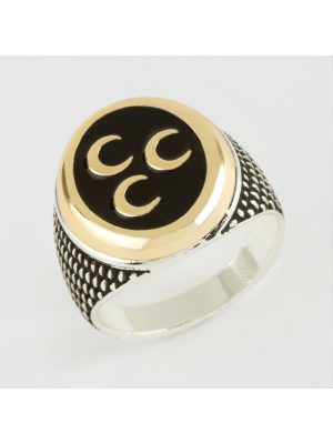 3 Hilal Metal Erkek Yüzük-Sarı