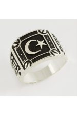 Ay Yıldız Metal Erkek Yüzük-Gümüş Rengi
