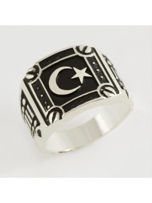 Ay Yıldız Metal Erkek Yüzük-Gümüş Rengi