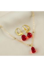 Cam Sanatı Murano Nar Tanesi Kutulu Set Kolye-Kırmızı - Görsel 2