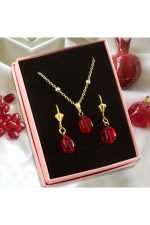 Cam Sanatı Murano Nar Tanesi Kutulu Set Kolye-Kırmızı - Görsel 4