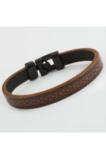 Zincir Desenli Kaliteli Suni Deri Bileklik-Kahverengi