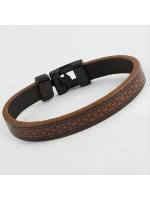 Zincir Desenli Kaliteli Suni Deri Bileklik-Kahverengi