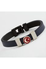 Ay Yıldız Kaliteli Suni Deri Bileklik-Siyah