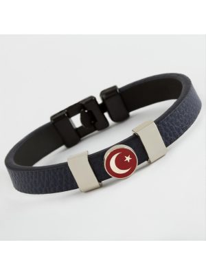 Ay Yıldız Kaliteli Suni Deri Bileklik-Siyah