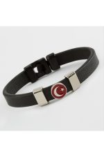 Ay Yıldız Kaliteli Suni Deri Bileklik-Siyah - Görsel 2