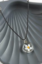 Papatya Cam Kolye-Siyah